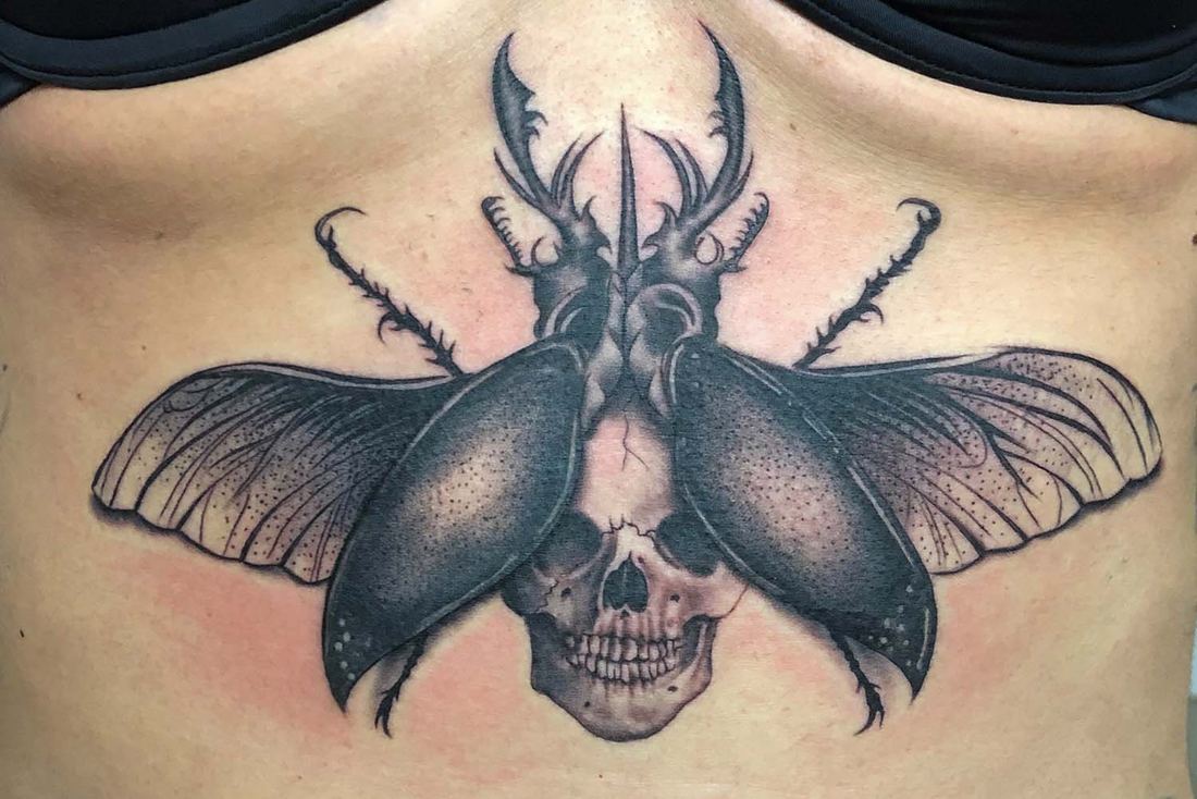 Käfer mit Totenkopf-Zeichnung am oberen Rücken